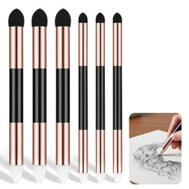 JJUNW 6pcs Artist Blending Sponge Pen, Double Headed Rub and Buff Washable Rubbing Sponge Brush Sketch Wipe Reusable Blending Stump for Artist Highlight Shadow Tool (Gold）