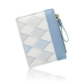 FuninCrea Ladies Purses for Women, Ladies Leather Purse with Multiple Card Slots and ID Window, Checkered Pattern Womens Purse with Buckle and Zipper, Trendy Small Purse with Coin Pocket (Blue)