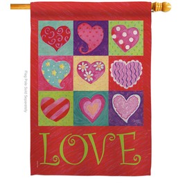 Love Hearts Collage House Flag Springtime Valentine Happy Heart Couple Romantic February Holiday Small Decorative Gift Yard Banner Made In USA 28 X 40