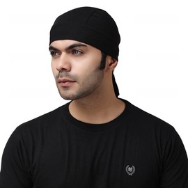 Sweat Wicking Doo Rag Skull Caps Beanie-Cooling Dew Rag Helmet Liner Hat Motorcycle Head Wrap Bandana for Men Black