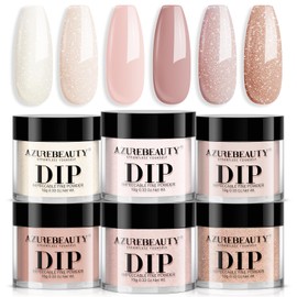 AZUREBEAUTY Dip Powder Nail Nude Set Light Pink Champagne Shimmery, All Seasons 6 Colors Dipping Powder Starter Kit French Nail Art Manicure DIY Salon for Women, No Need Nail Lamp Cured