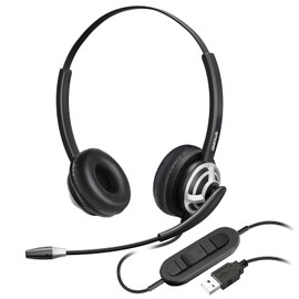 Wired USB Headset with Noise Cancelling Microphone, USB-A Computer Headphones with Microphone for PC Laptop, for Softphones,Office,Call Center,Conference Calls,Webinar, Meeting, Dragon Dictation