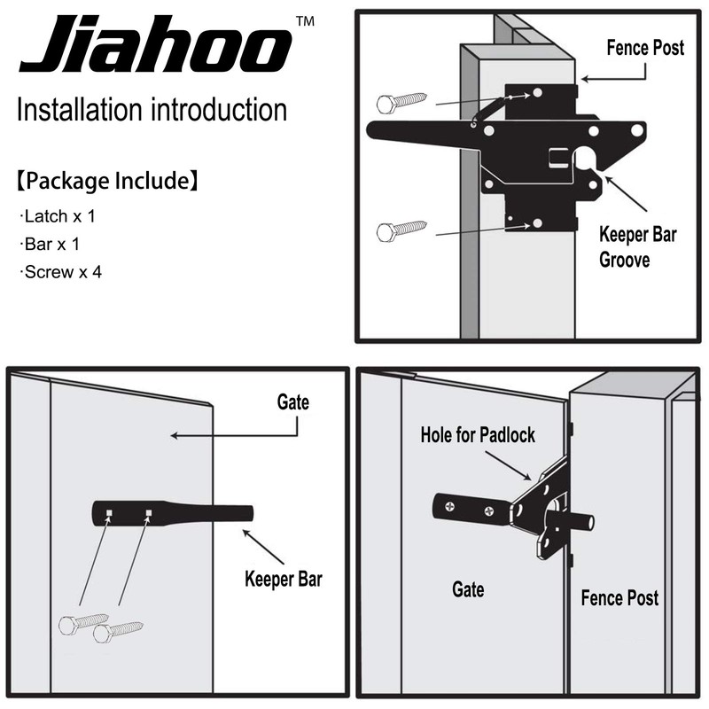 JIAHOO Post Mount Gate Latch for Wooden Fence - Heavy