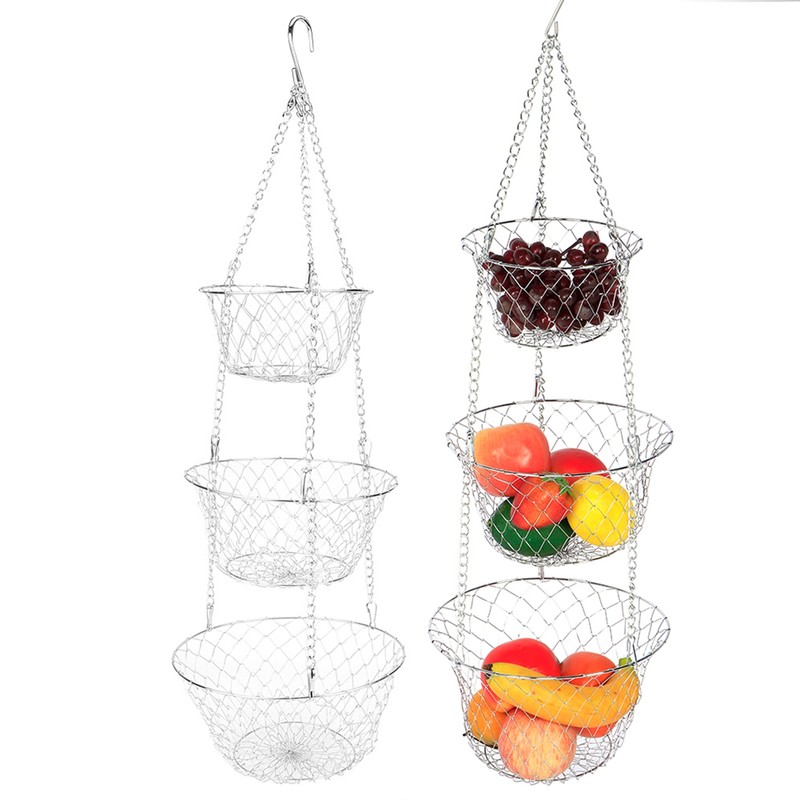 3‑Tier Flower Basket Iron Wire Hanging Vegetable Storage Fruit Organizer
