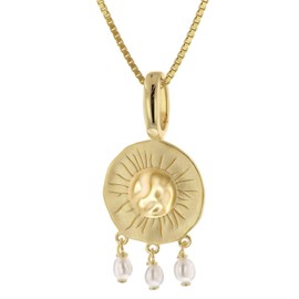 trendor 41698 Women's Necklace Sun 925 Silver Gold-Plated, Pearl