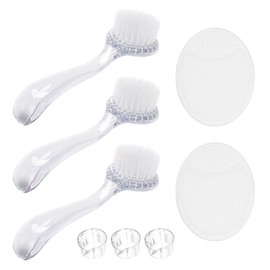 3 Face Brushes with Long Handle, 2 Oval Face Brushes, Exfoliating Face Brushes, Facial Cleansing Brushes, Manual Cleaning Brushes, Soft, Portable Face Brushes