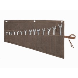 Wrench Roll Up Pouch, Tool Roll Heavy Duty Waxed Canvas Tool Organizer Bag with 14 Pockets (Gray)