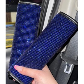 Ultra Bling Seat Belts 2Pack Bling Seat Belt Cover for Women, Soft Velvet & Diamonds Design Glitter Rhinestone Car Seat Belt Strap Cover Shoulder Pad (Blue)