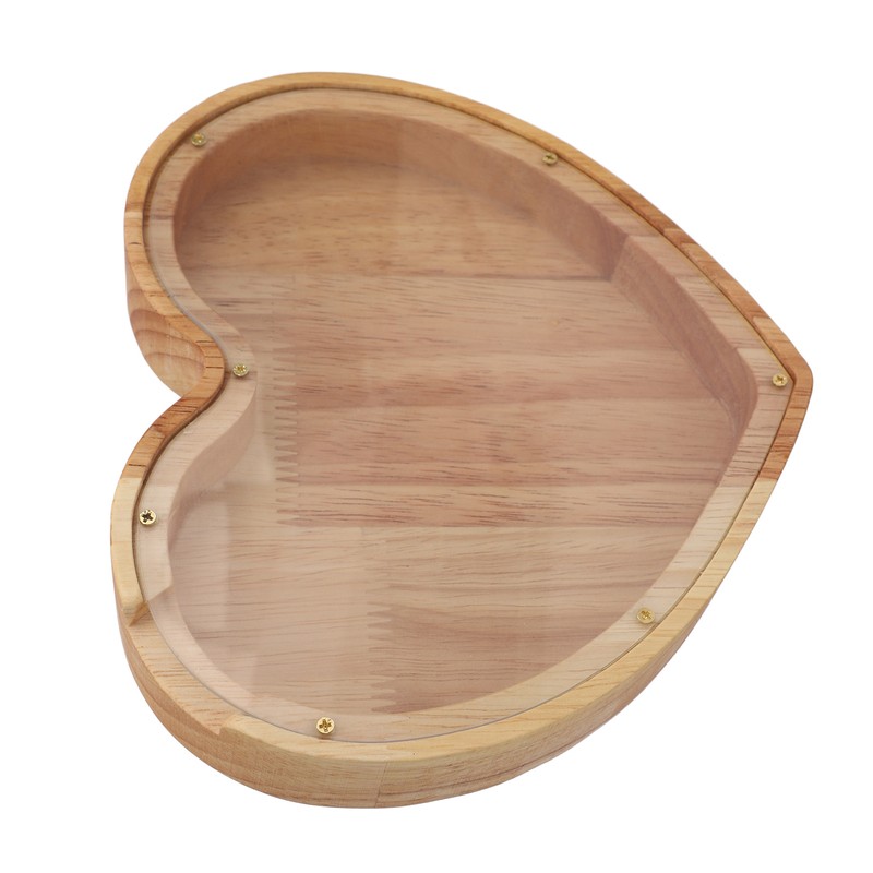 Heart Shaped Storage Box Transparent Acrylic Panel Wooden Display Case