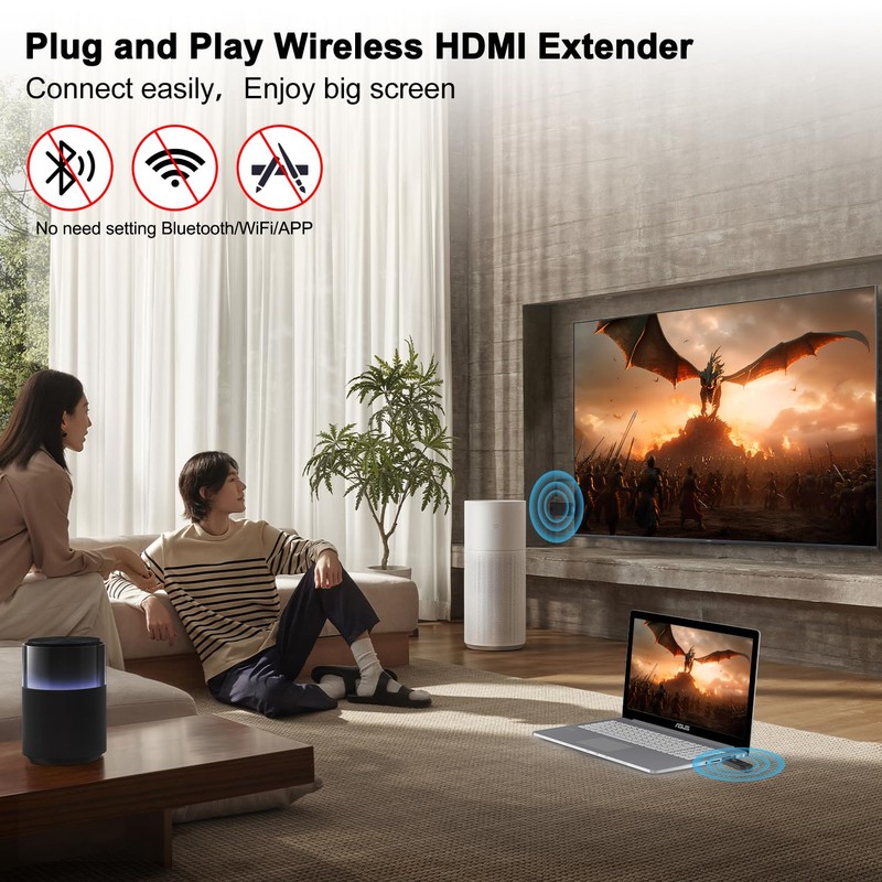 2025 Upgraded Wireless HDMI Transmitter and Receiver, Plug & Play,
