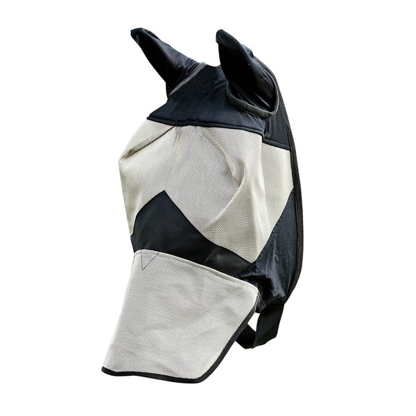 HORZE Long Nose Fly Mask | Durable Full Coverage Micro Mesh with UV Protection - Light Brown/Black - Cob