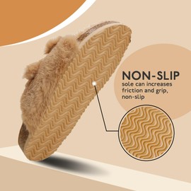 Jifenkla Plush Adjustable Flat Slippers Women's Winter Warm Furry Open Toe Slippers Fluffy Faux Fur Slippers, beige