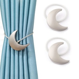 Magnetic Curtain Tiebacks, Moon Curtain Holder Tieback, Star and Moon Curtain Drapery Tie Backs, 1 Pair Moon Curtain Holder Buckle Bedroom Home Decor (Moon-Silver)