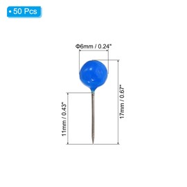PATIKIL Push Pins 6x17mm, 50pcs Polypropylene Round Head Metal Point Decorative Thumbtacks Cork Boards Maps Picture Hanging with Storage Box for Home Office Use, Navy Blue