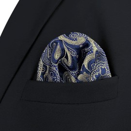 S&W SHLAX&WING Men's Blue and Gold Paisley Wedding Pocket Square, blue