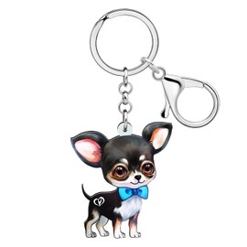 DALANE Acrylic Chihuahua Dog Keyring Puppy Pets Jewellery Gifts for Women Ladies Girls Kids Dog Lovers Car Key Ring Wallet Accessories, black