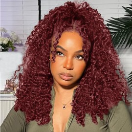 Punmasa 18 Inch Bob Wig Human Hair 13x6 Frontal Lace Wig 200% Density 99J Burgundy Lace Front Wigs Human Hair Pre Plucked Bob Wigs for Women 99J curly human hair wig