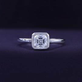 SAVEARTH DIAMONDS Multi Shape Lab Created Moissanite Diamond Bezel Set Solitaire Engagement Ring In 14K Gold Over 925 Sterling Silver Jewelry (VVS1 Clarity), Ring Size 7, Metal, Moissanite