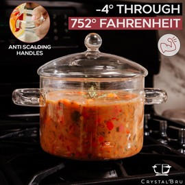 2L Clear Glass Simmer Pot with Lid & Strainer | Heat-Resistant Borosilicate Glass Pot for Pasta, Soup, Baby Food & Milk | Electric Simmer Tool for Home Fragrance | Anti-Scald Handles