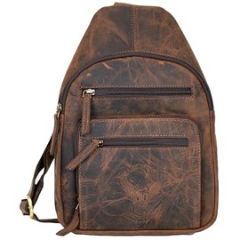 MDM Backpack Shoulder Bag Men's Leather Sling Bag Made of Genuine Leather, Small Crossbody Shoulder Bag Vintage for Leisure, Eagle Embossing, brown