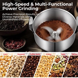 TERUISI Grain Mill Grinder, 800g Electric Grain Mill for Flour, 3000W High-speed Wheat Grinder with Bottle-Cap Style Sealing Lid, 110V Commercial Powder Grinder for Dry Spice Bean Grains Coffee Pepper