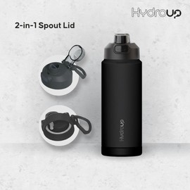 Hydroup Insulated Water Bottle | 2-in-1 Spout Lid | Stainless Water Jug Flask | BPA-Free Water Bottle for all ages| Leakproof and Compact for Sports, Travel & Back To School. (Black, 24)