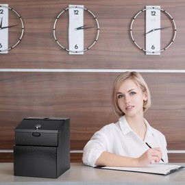 Suggestion Box with Slot and Lock Metal Wall Mounted Ballot Complaint and Donation Box with 4 Keys