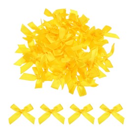MECCANIXITY 50Pcs Mini Ribbon Bow 1.8 inch Mini Fabric Satin Ribbon Flower Bows for Craft DIY Sewing Wedding Birthday Party Bright Yellow