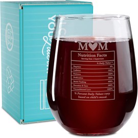On The Rox Drinks Wine Gifts for Mom- 17Oz “Mom Nutrition Facts” Engraved Stemless Wine Glass - Unique Funny Birthday, Mother’s Day Gifts for Mothers, Expecting Moms, and Stepmothers