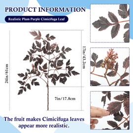 hazobeneony 8 Pack 24 Inch Artificial Cimicifuga Leaves Artificial Cimicifuga Plant Leaf Faux Fall Stems Fake Branches for Home Vase Dining Table Holiday Patio Fireplace Decor