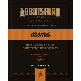 Abbotsford Road Premium Whole Bean Coffee, CREMA, Medium Roast, 12 Ounce, Butterscotch, Malt, Nutty Caramel Aroma, Direct Trade and Kosher Certified
