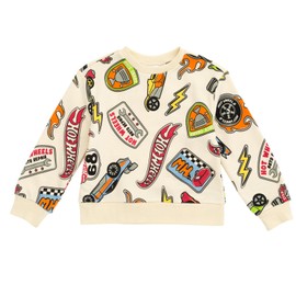 Hot Wheels Toddler Boys Fleece Sweatshirt and Jogger Pants Outfit Set Cream 4T