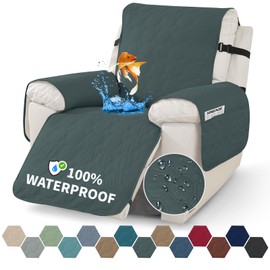 XINEAGE 100% Waterproof Recliner Chair Cover, Non Slip Covers for Recliner Chair with Pocket, Washable Dog Recliner Couch Cover with Elastic Straps (Dark Gray, 23.6")