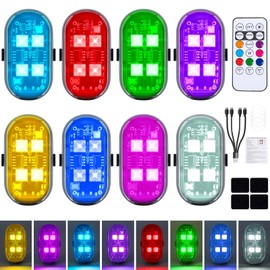 8PCS Wireless LED Lights with Remote Control, Upgraded 4LEDs 8 Colors, Interior Underglow Anti Collision Warning Strobe Light for Car Motorcycle Bike Drone Aircraft