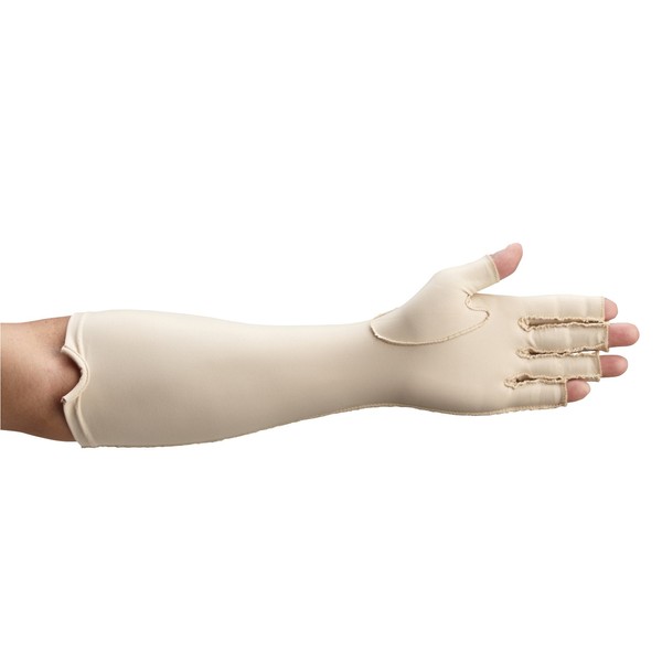 Rolyan - 39797 Forearm Length Left Compression Glove, Open Finger Compression Sleeve to Control Edema and Swelling, Water Retention, and Vericose Veins, Covers Fingers to Forearm on Left Arm, Medium