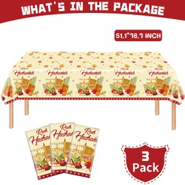 Ertyjikg 3 Pcs Rosh Hashanah Tablecloth Party Decorations Plastic Shana Tova Tablecover Backdrop Background Banner for Jewish New Year Party Decoration Supplies 51x87Inch