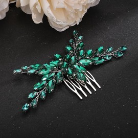 Rumtock Green Crystal Beads Sparkle Silver Hair Piece Side Hair Comb for Brides Bridesmaid Flower Girls Hair Styling Jewelry (Green)