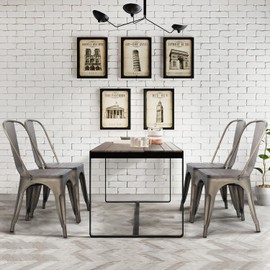 Yaheetech Patio Chairs Set of 4,18 Inch Stackable Metal Dining Chairs with Wooden Seat for Outdoor, 330 LB Weight Capacity, Gun Metal