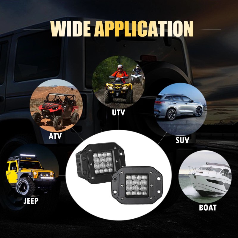 yeego_offroad Pair LED Work Lights Flush Mount Flood Cube Pods