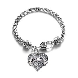 Inspired Silver - Love to Golf - Silver Braided Bracelet for Women - Pave Heart Charm Bracelet Jewelry Gift with Cubic Zirconia - Women's Charm Bracelet with Lobster Claw Clasp