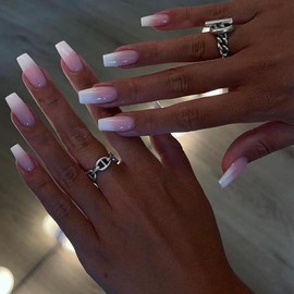 Glossy Gradient Fake Nails With Jelly Glue & Rubbing Strip, 24pcs Removable Nail Art Kit, Artificial Full Covers For Women & Girls