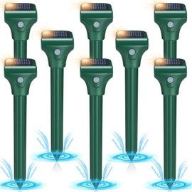 Mole Repellent for Lawns 8 Pack,Solar Gopher Ultrasonic Repeller,IPX7 Waterproof Outdoor Vole Vibration Stakes for Yard,Mole Deterrent Spike for Chipmunk Groundhog Snake Rodent,3 Modes