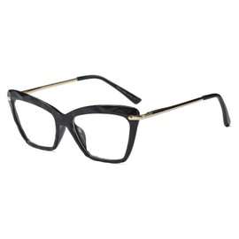 Womens Cat Eye Reading Glasses Fashion Crystal Eyewear Frame (Black, 2.0)