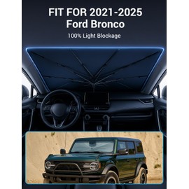 Proadsy Windshield Sun Shade Umbrella for Ford Bronco 2/4 Door 2021-2025 2026 Foldable Car Umbrella Sunshade with Soft TPU Handle Spring Structure Crystal Cooling Material Protect Car from Rays & Heat