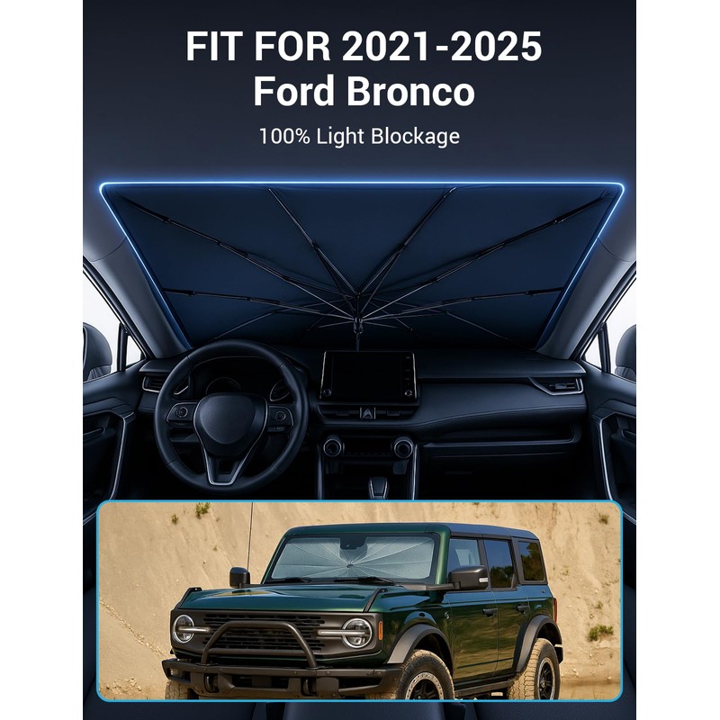 Proadsy Windshield Sun Shade Umbrella for Ford Bronco 2/4 Door