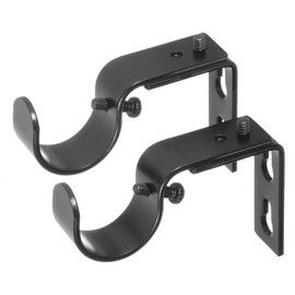 Ivilon Short Projection Brackets for Curtain Rods - for 1 or 1 1/8 Inch Rods. Set of 2 - Black