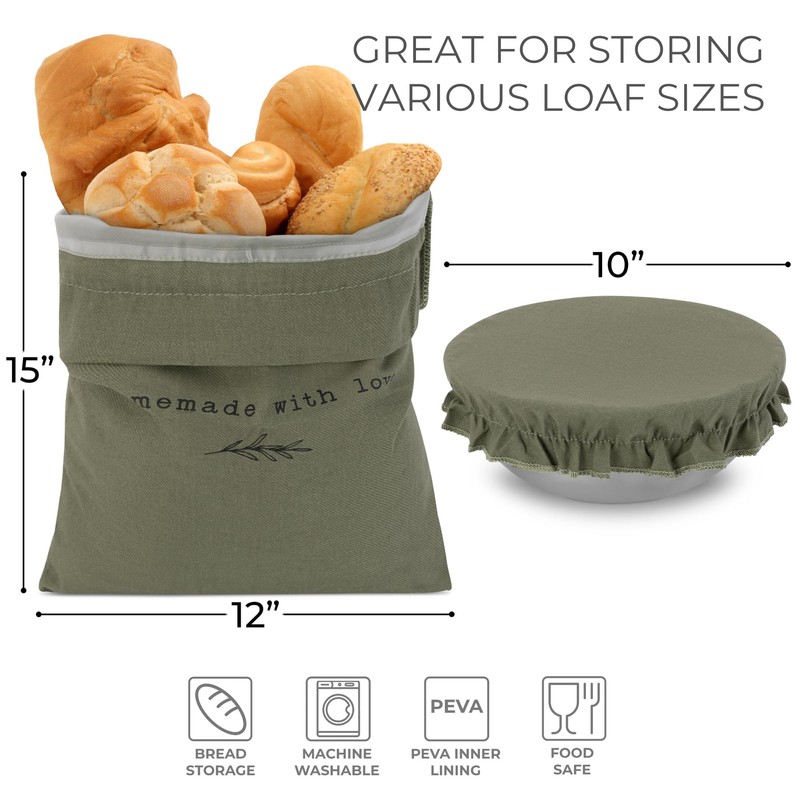 Beautiful Linen Bread Bag Set and Proofing Cover For Homemade