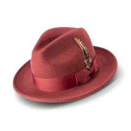 MONTIQUE Men’s Premium Wide Brim Fedora Hat - Long-Lasting & Water-Repellent Mens Wide Brim Hat - Elegant Design for All Occasions - H-60, Brick, Small