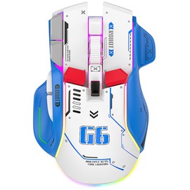 Wireless Bluetooth Gaming Mouse, 10 Macro Programmable Keys, 3 Modes Connection 2.4G, Wired, BT, 5 Adjustable DPI, 11 RGB Lights, Silent and Ergonomic (White)
