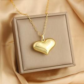 Z ZACHÉ 18K Gold Plated Chunky Heart Necklace,Love Heart Necklaces For Women Jewelry,18+2"